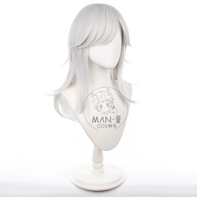 Genshin Impact Cyno cosplay wig Sumeru flipped up long hair silver white Halloween gift