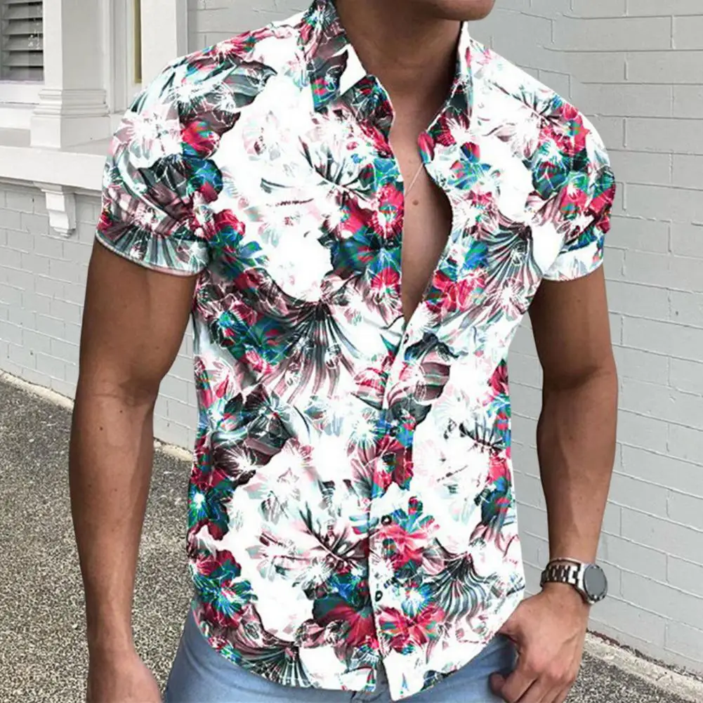 Eye-catching Men Shirt Breathable Men Summer Top Single-breasted Floral Pattern Men Shirt  Clubwear