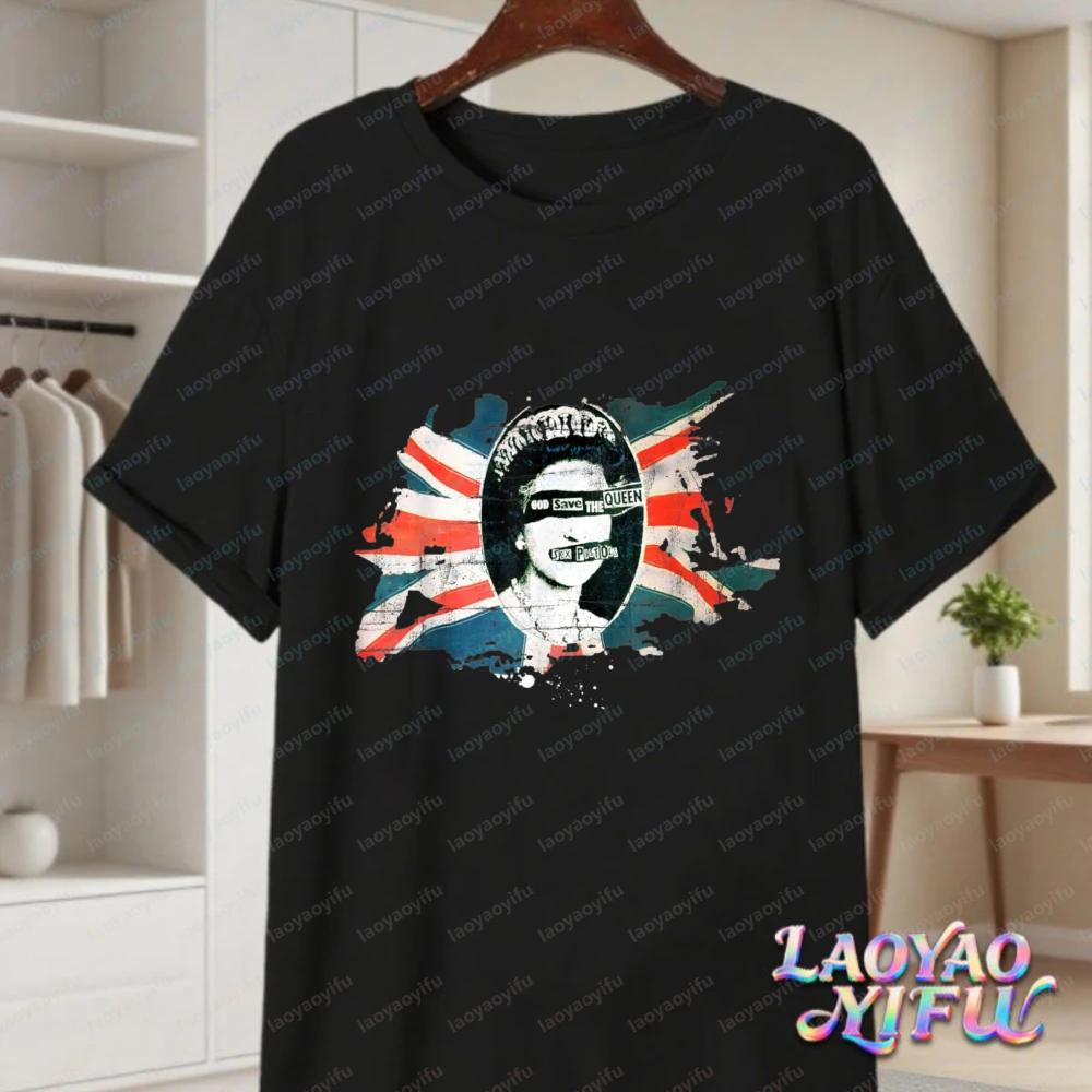 Punk Queen Cotton Tee Vintage Classic God Save The Queen Union Jack Graphic T-Shirt Trend Gothic Rock Tops Women Men's Clothing