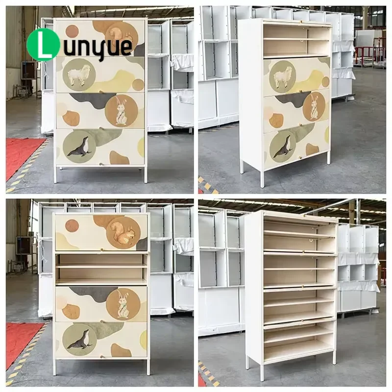 Custom Printed 4 Layer Steel Shoe Cabinet Modern Metal Shoe Rack Storage Organizer for Living Room Entrance Home Decor