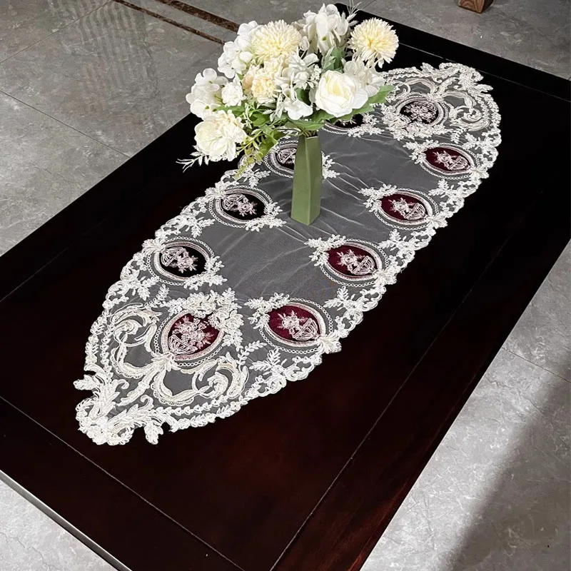 Luxury lace flower embroidery Table flag Runner cloth cover tablecloth party Christmas Wedding Table decoration and accessories