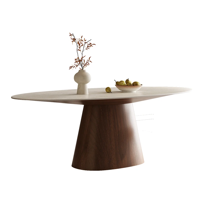 

Slate dining table Oval home Nordic retro travertine walnut solid wood special-shaped eating table