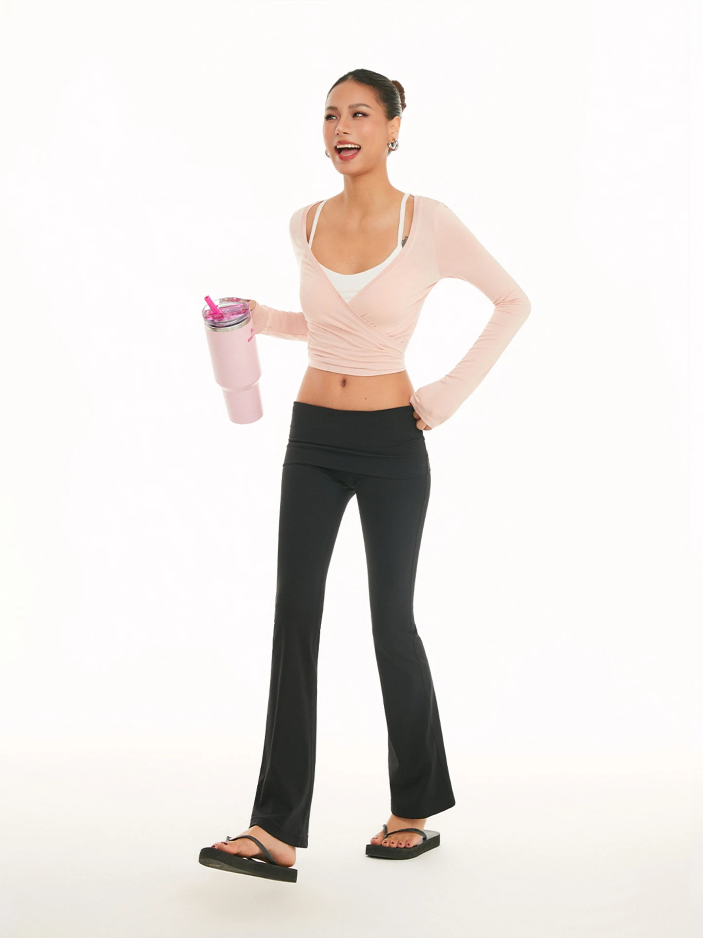 

High Waist Yoga Casual Pants Women's DiscoGlam Flared Sports Slim Long Trousers Comfortable l Waist Nylon Fabric