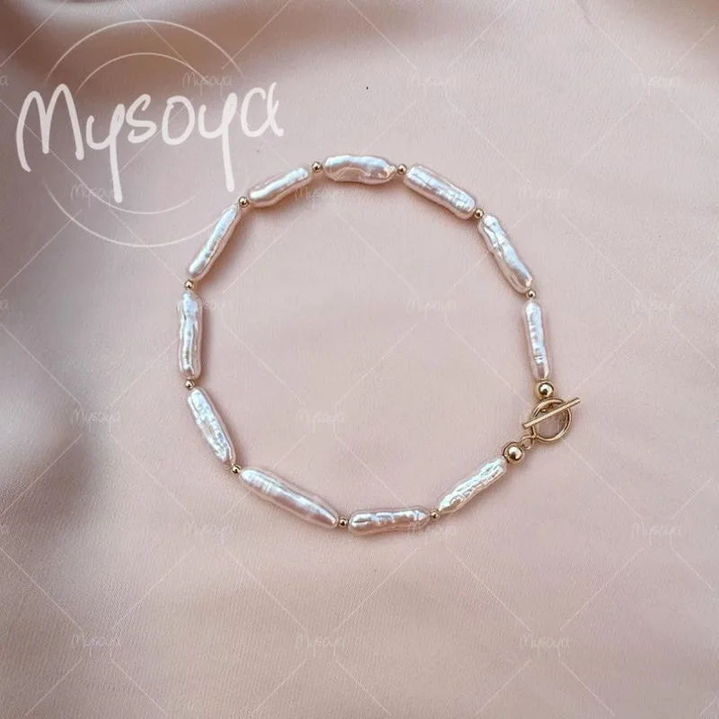 

MYSOYA 5-6mm Baroque Freshwater Pearl Bracelet, with Gift Box, Gift for Her/ Him, Birthday, Wedding, Mother's Day A0388