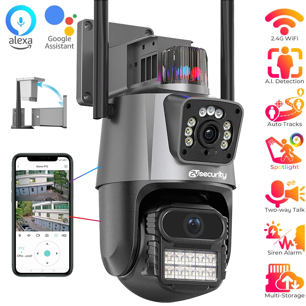 

4MP Outdoor Security Camera Dual Lens,2.4Ghz WiFi Camera for Home Security,Motion Auto Tracking 360° IP PTZ Surveillance Cameras