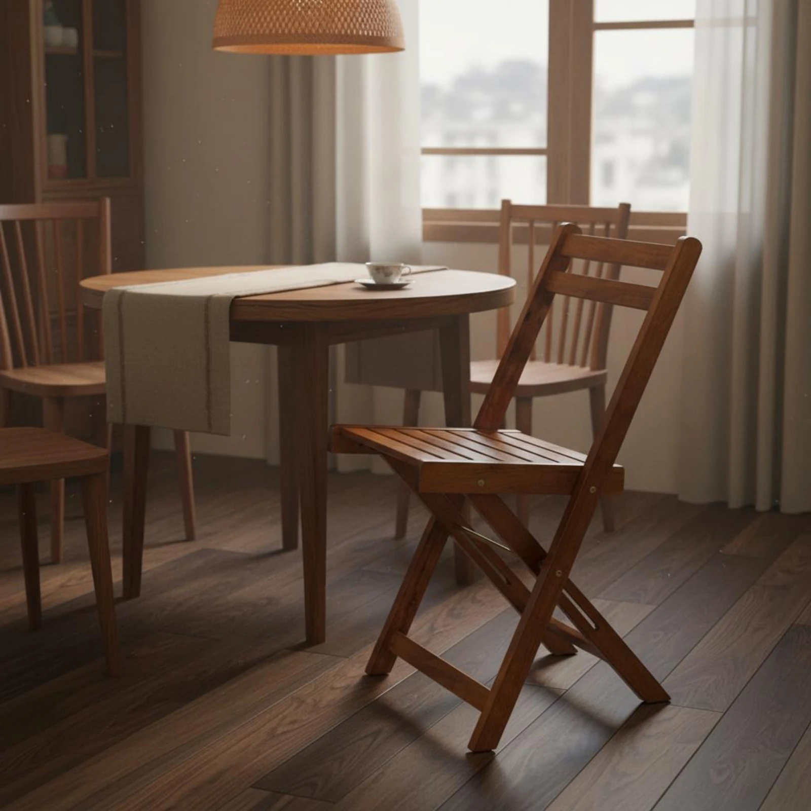 Solid Wood Folding Chair Foldable Wood Slat Folding Chair Home Seating Space-Saving Slatted Back for Balcony, Outdoor