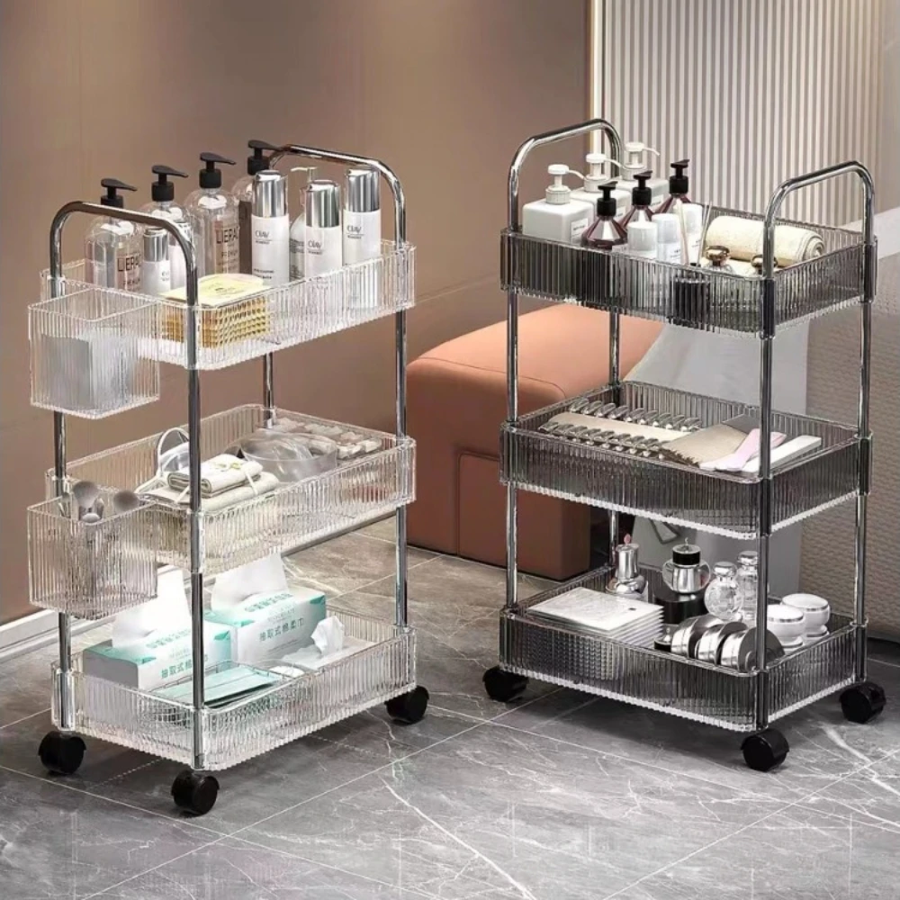 Transparent Trolley Storage Rack Multi-Layer Mobile Transparent Trolley Removable Acrylic snack rack Storage Coffee Grocery Cart