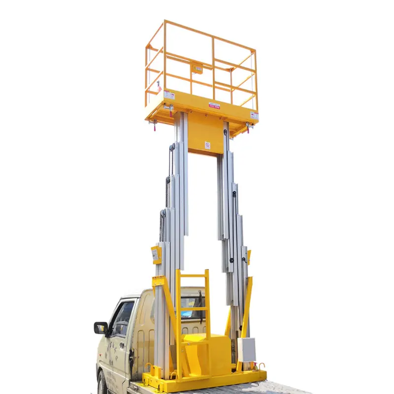 CE Approved 4m 6m 8m 10m  Vehicle Mounted Mast Ladder Lift Hydraulic Column Aluminum Alloy Electric One/Two Man Platform