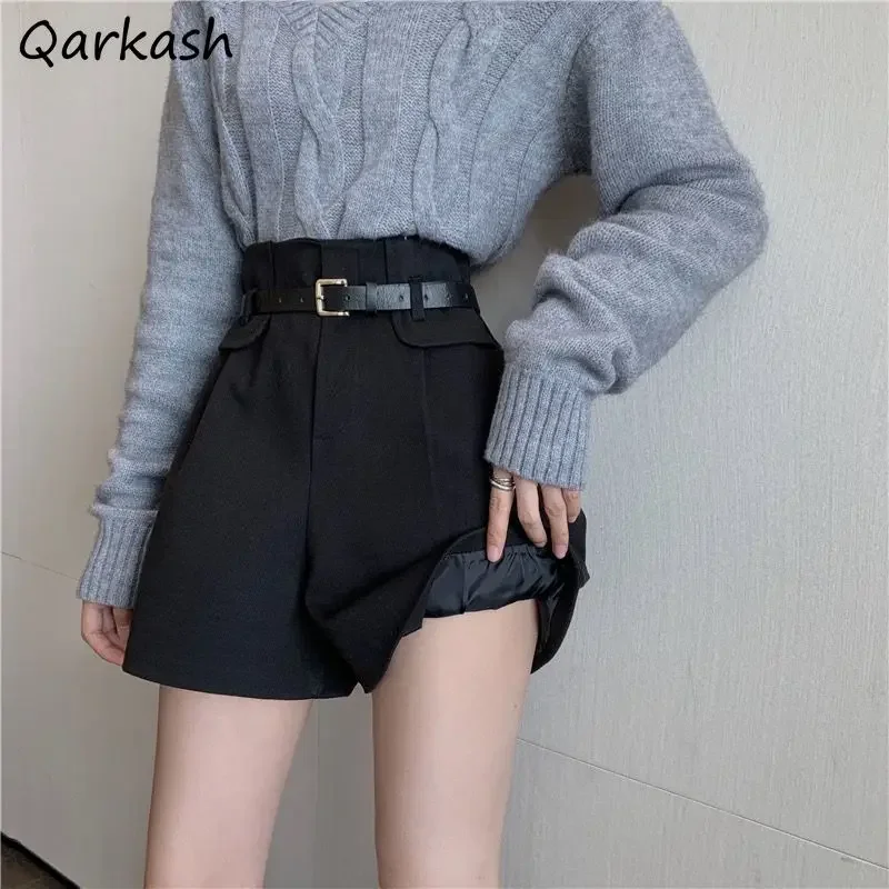 Wide Leg Autumn Shorts Women Loose High Waist Office Lady Basic Pure Graceful Chic Bottoms Designed Cool Solid Harajuku Temper