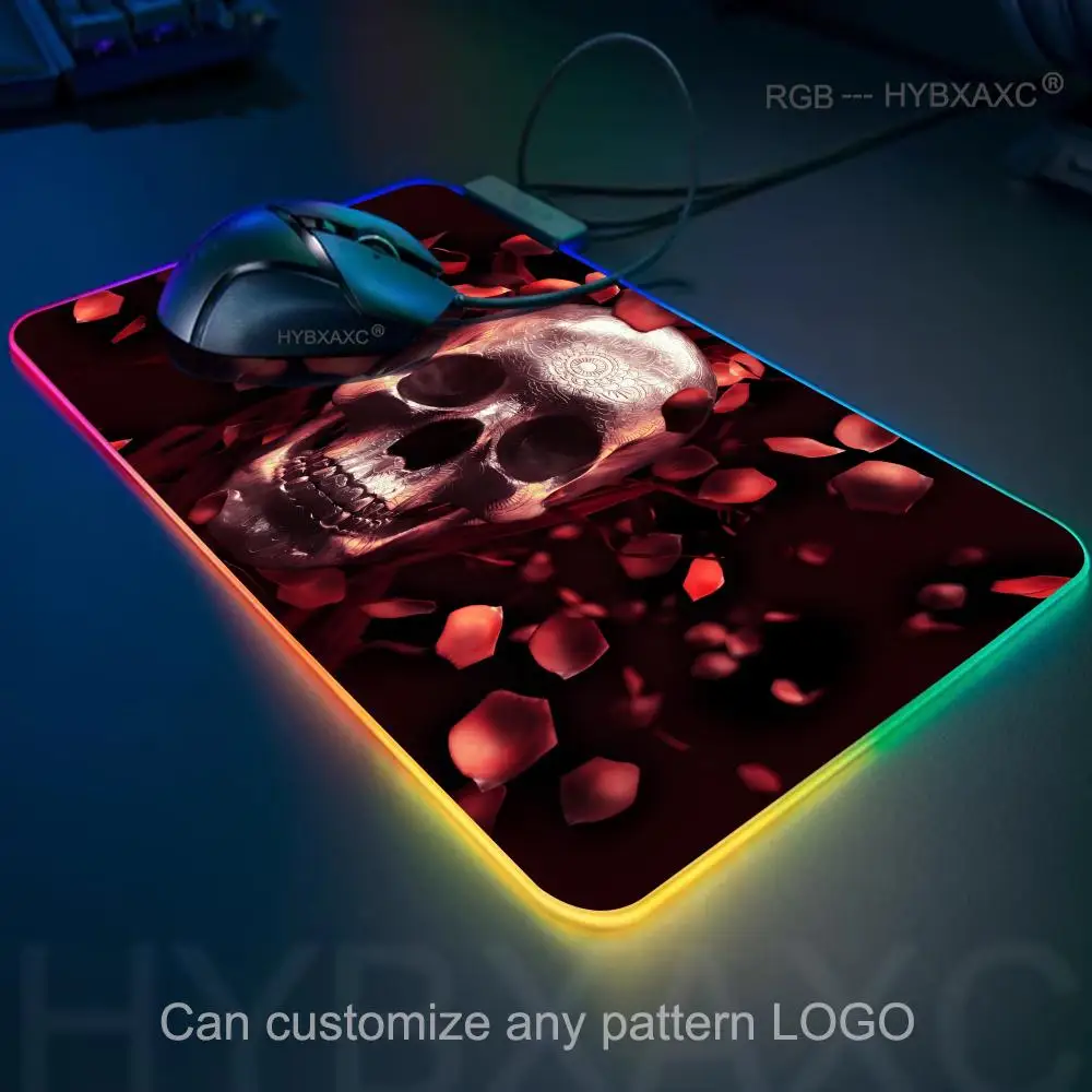 2026 HYBXAXC Mouse Pad RGB Gaming Mouse Pad Desk Mat HD Gamer Large LED Light XXL Folkloric cow skull RGB Gaming Mouse Pad