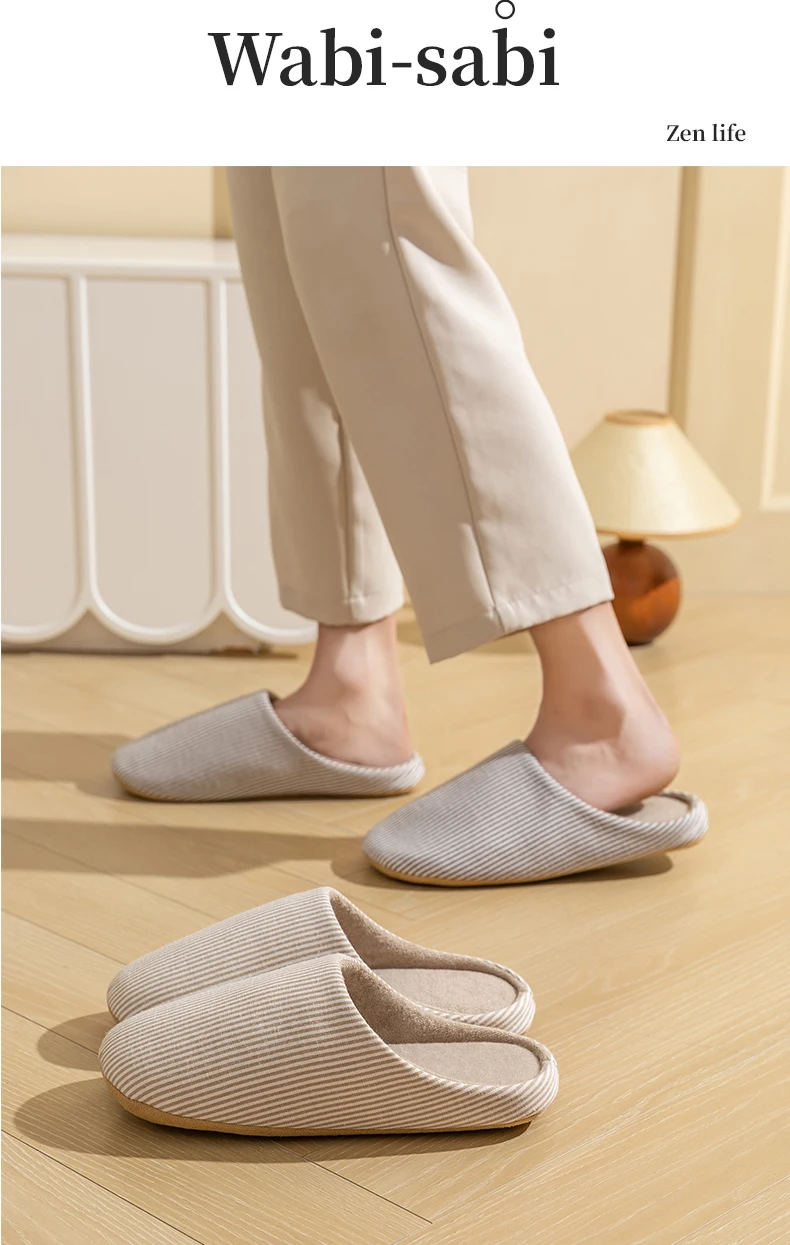 Damen-Hausschuhe mit Streifen für Frühling und Herbst, rutschfeste Innenrutschen mit weicher Sohle, gemütliche Bodenschuhe, leise weiche Schlafzimmer-Hausschuhe – Detail 10