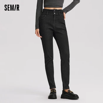 Semir kot kadınlar ince polar astarlı pantolon 2024 yeni kış sıcak dar pantolon zayıflama Denim pantolon
