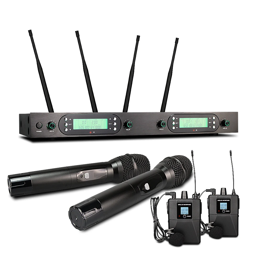 2024 frequency selestable long range lapel microphone wireless 4 channel microphone handheld