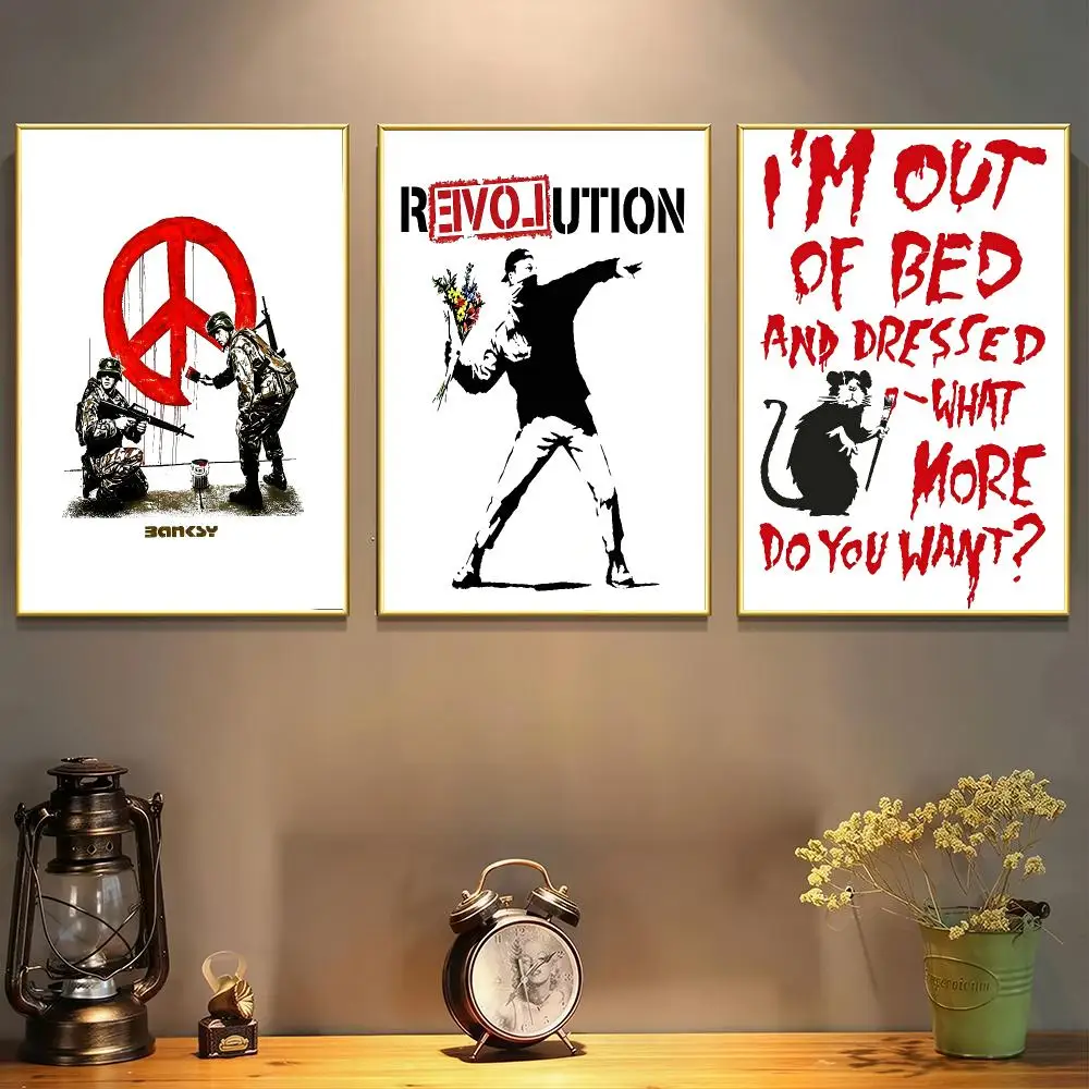 Banksy Modern Graffiti Art Painting Calligraphy Canvas Painting Art For Bathroom, Living Room Home Wall Decor Picture