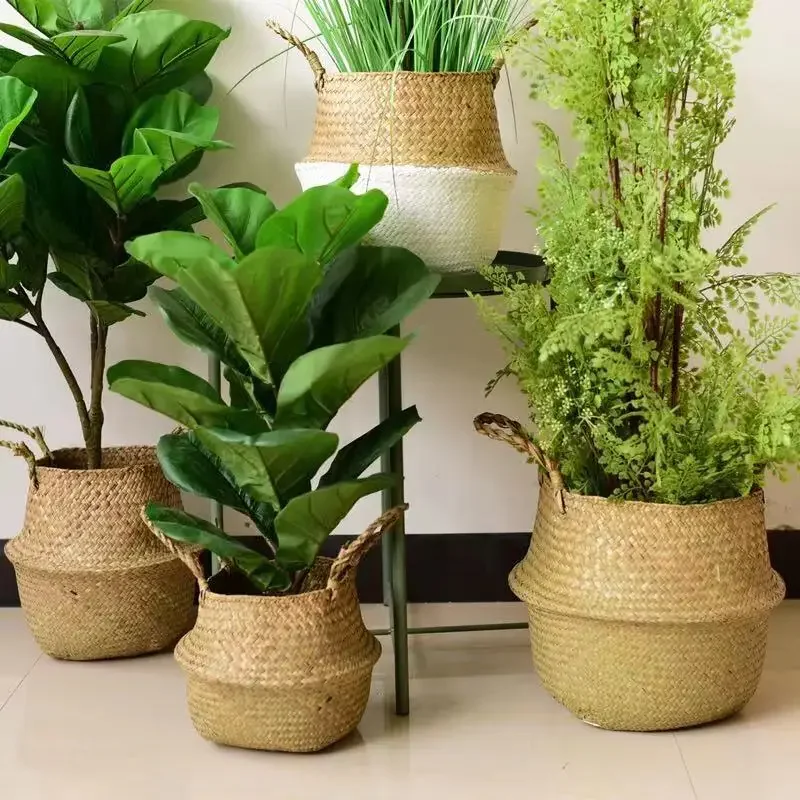 Natural Seaweed Wicker Basket Rattan Hanging Flowerpot Flowerpot Dirty Clothes Dirty Clothes Storage Botany Potted Plant Tools