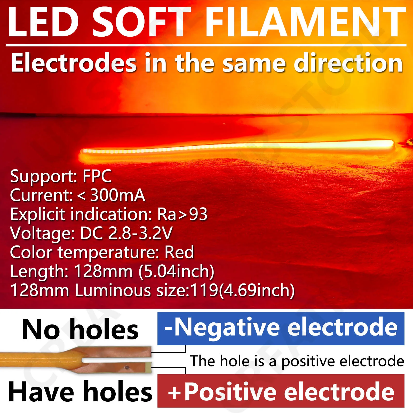 3V COB LED Elastyczna elektroda żarnika w tym samym kierunku 128mm Retro Żarówka Edisona Części lampy Dioda LED Akcesoria dekoracyjne