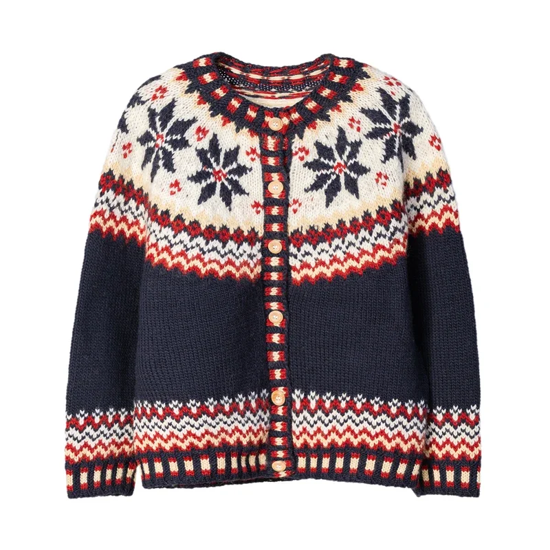 102cm bust Fall Winter Cardigans Coats Women Fair Isle Nordic Vintage Pure Handmade Thick Warm 100% Wool Handknit Sweaters