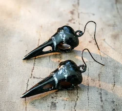 Gothic Black Raven Bird Skull Earring Punk Occult Crow Oddities Goth Jewelry