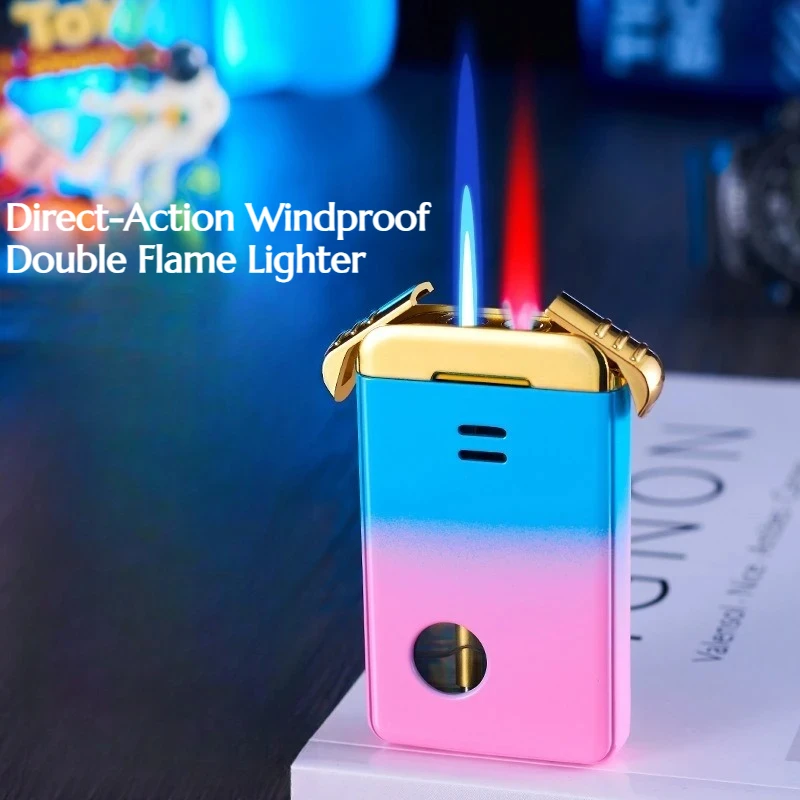 

Windproof Blue Flame Transparent Visual Window Dual Flame Dual Switch Direct Charging Red Flame Cigarette Accessories