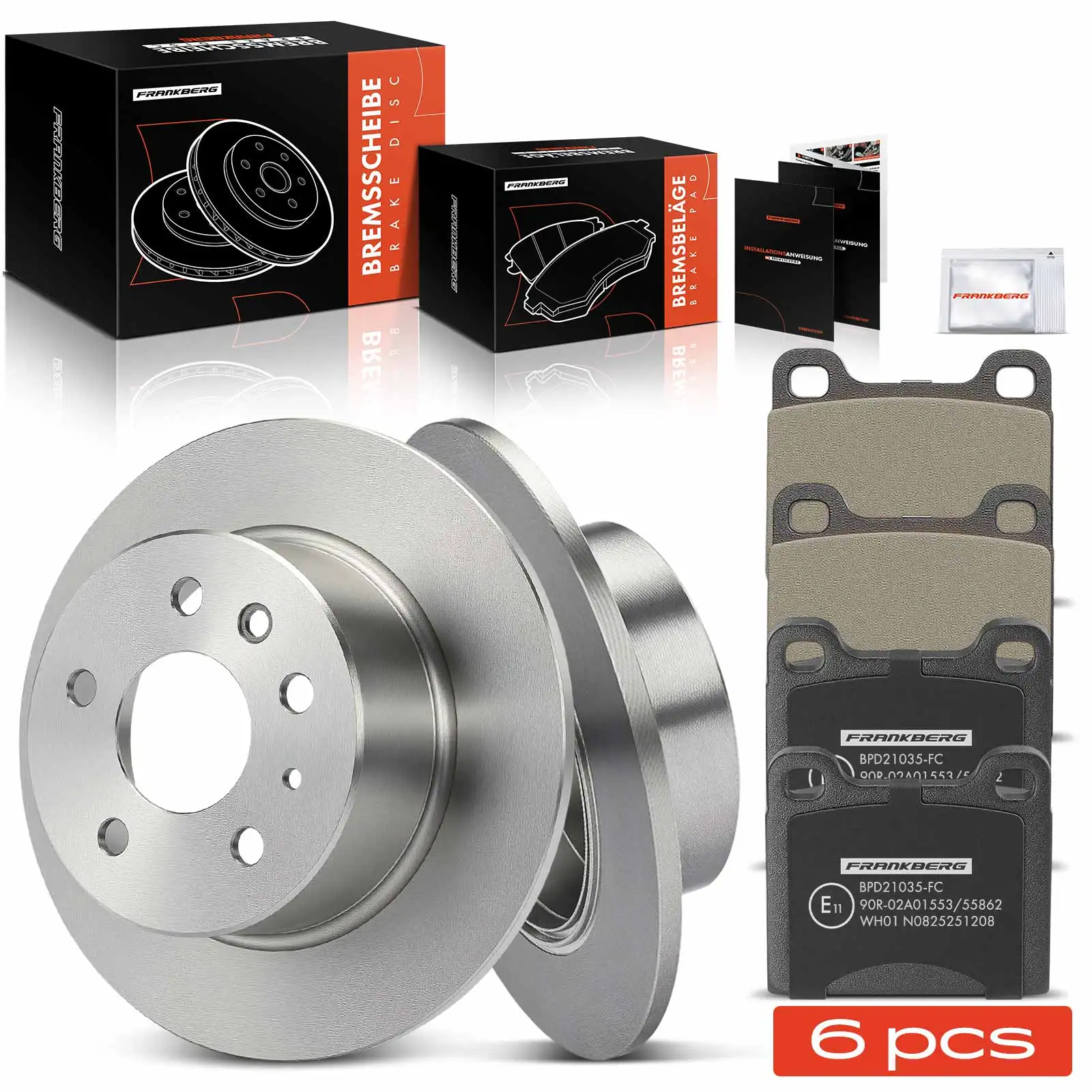 Frankberg 2x Bremsscheiben + 4x Bremsbeläge Hinterachse Links Rechts für Mercedes-Benz S-Klasse SL 604036 0004207120 0004206220