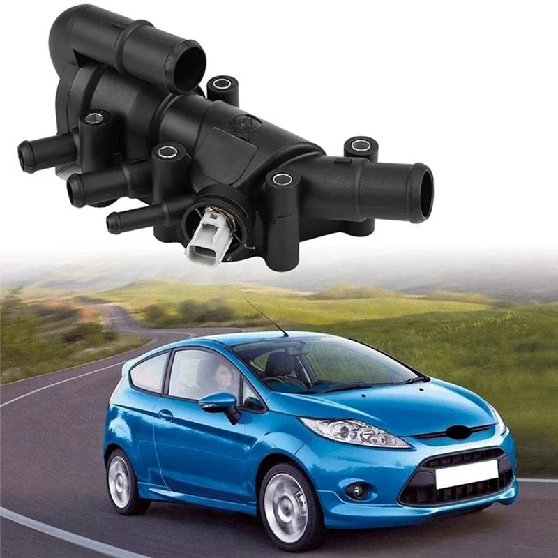 

1 Piece 2S6G9K478A2B 1149617 Thermostat Assembly Thermostat Housing Black ABS Automotive For Ford Fiesta
