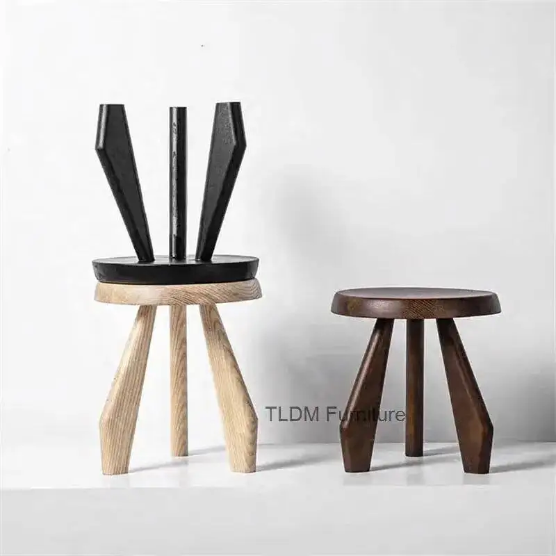 Modern Solid Wood Round Ottomans Living Room Furniture Creative Entrance Shoe Changing Stool Bedroom Office Wooden Step Stool Z