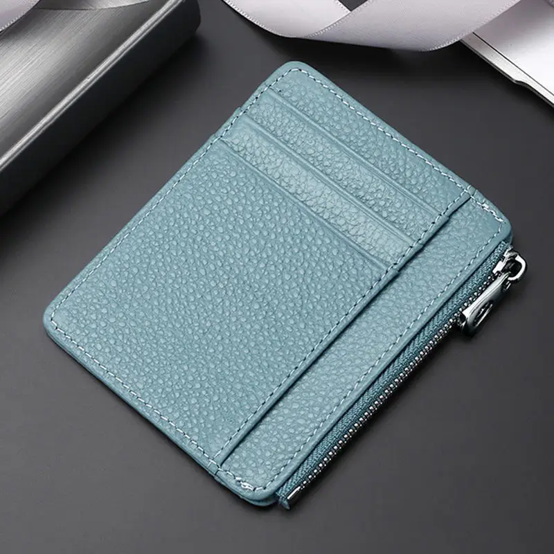 Simple Wallet Card Holder Thickened Coffee Pink Zipper Coin Bag for Male Female Students Solid Faux Leather Credit Card Holder
