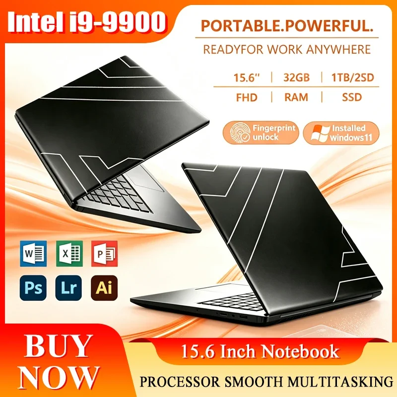 2026 New 15.6'' Laptop Intel Core I9-9900 32GB 2TB Gaming PC Ultra Slim Office Study Computer PC Windows 11 Pro 1920*1080 HD