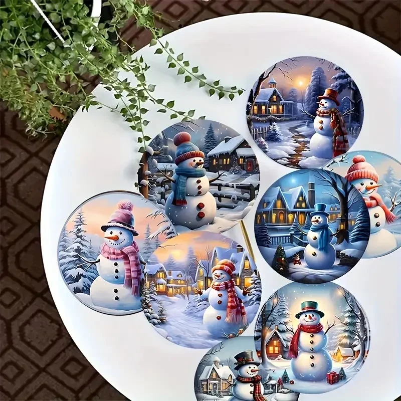 

8 pieces/sets of Christmas-style patterned wooden anti-slip coasters, suitable for bar and cafe decoration anti-slip coasters