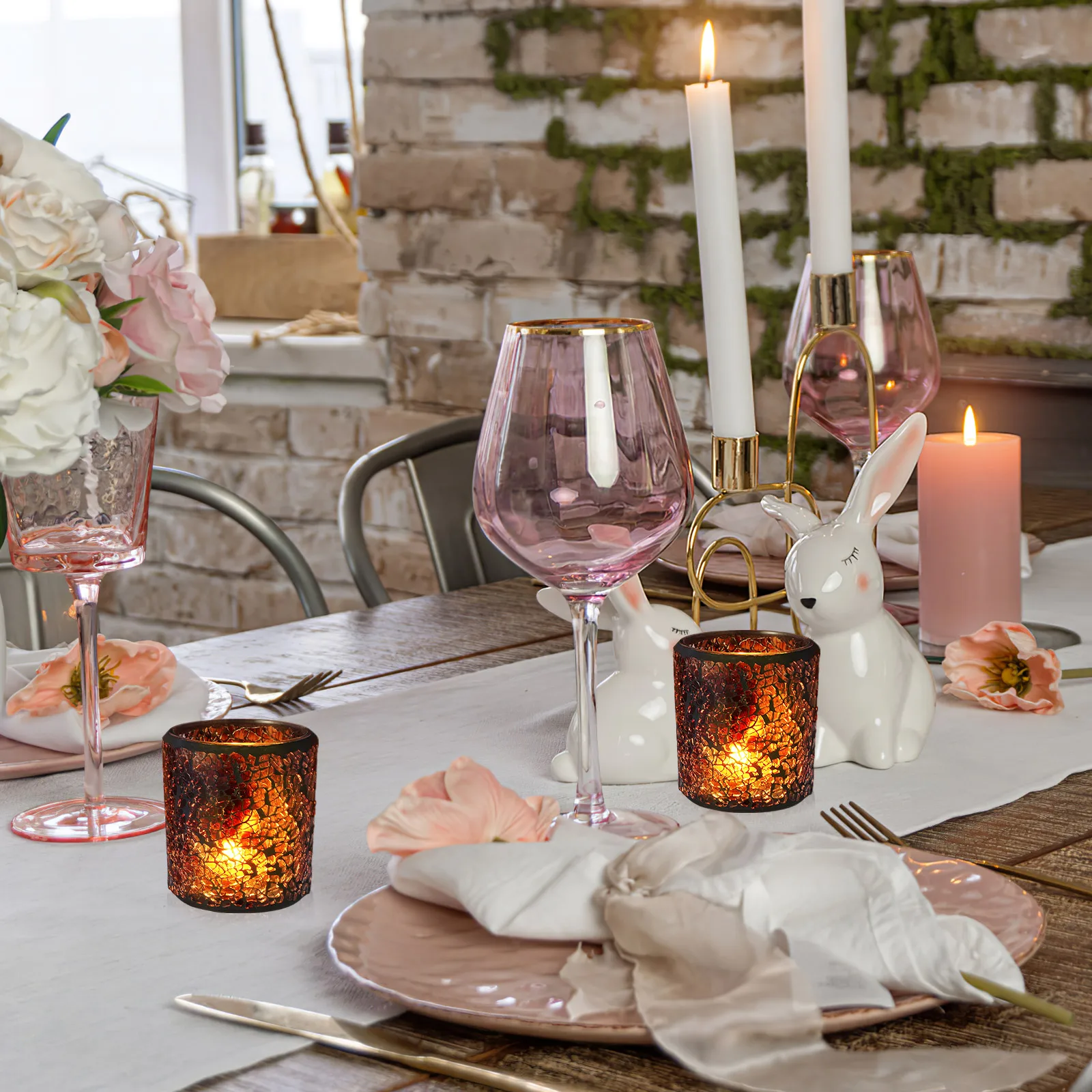 

Glass Candlestick Ornament Vintage Style Desktop Decoration for Home Office Wedding Elegant Premium Glass Craft