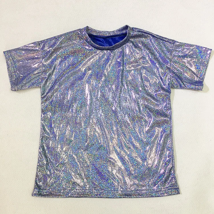 Children's T-shirts Fashion Kids Girls Sparkling Sequin Tops Round Neck Short Sleeve T-shirt Top Streetwear Jazz Dance Costumes