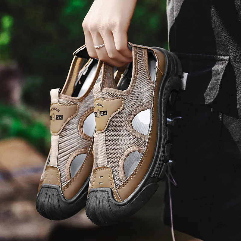 

2025 Men's Breathable Open-Toe Mesh Sandals - Lightweight Outdoor Hydro Mocs with Anti-Slip Sole for Sports & Beach