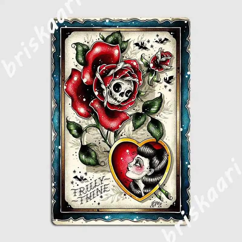 Truly Thine Lady And Skull Rose Vintage Style Romance Poster Metal Plaque Vintage Plates Cave Pub Pub Tin Sign Posters