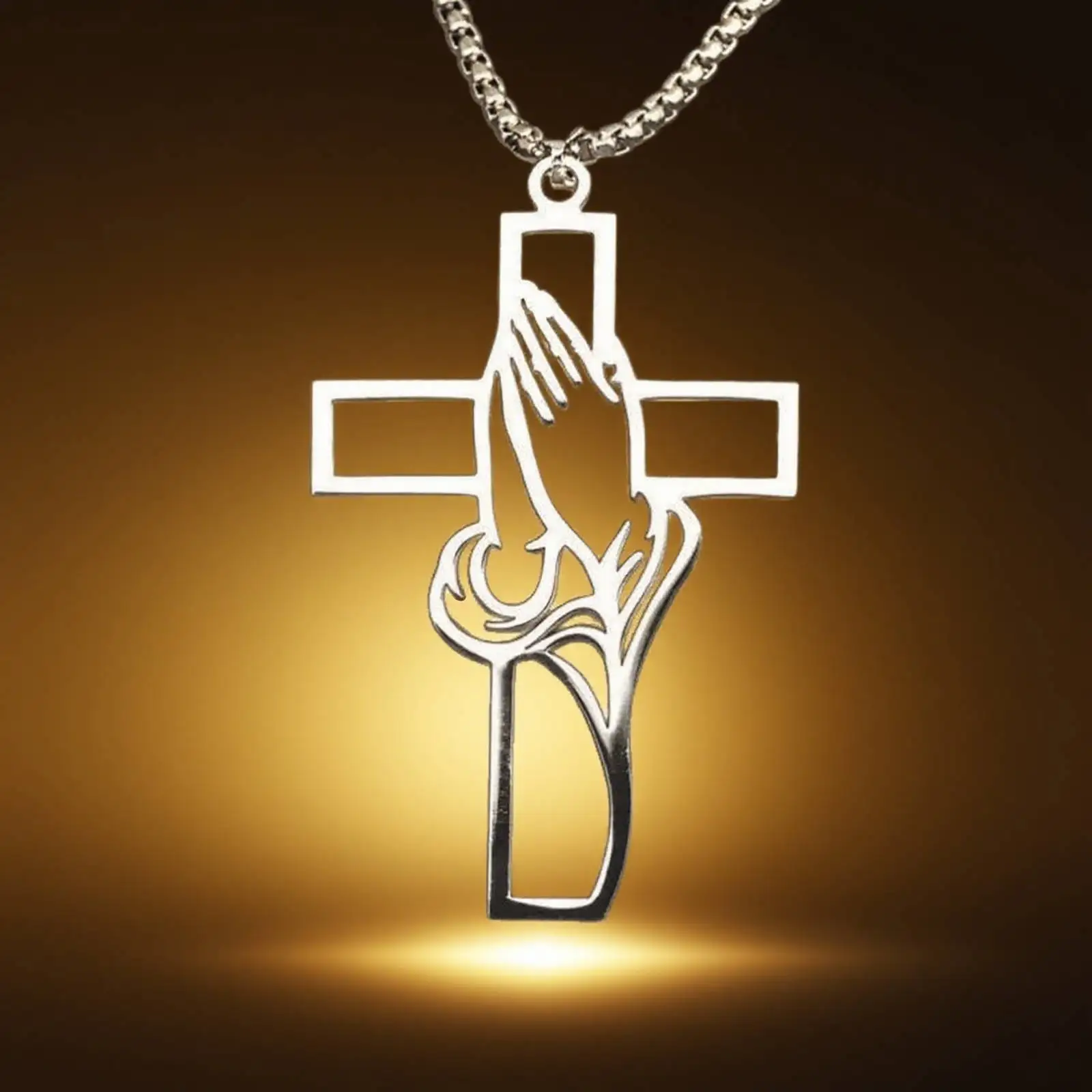 Collar con colgante de cruz de mano de oración para mujeres y hombres, regalos cristianos de joyería de acero inoxidable