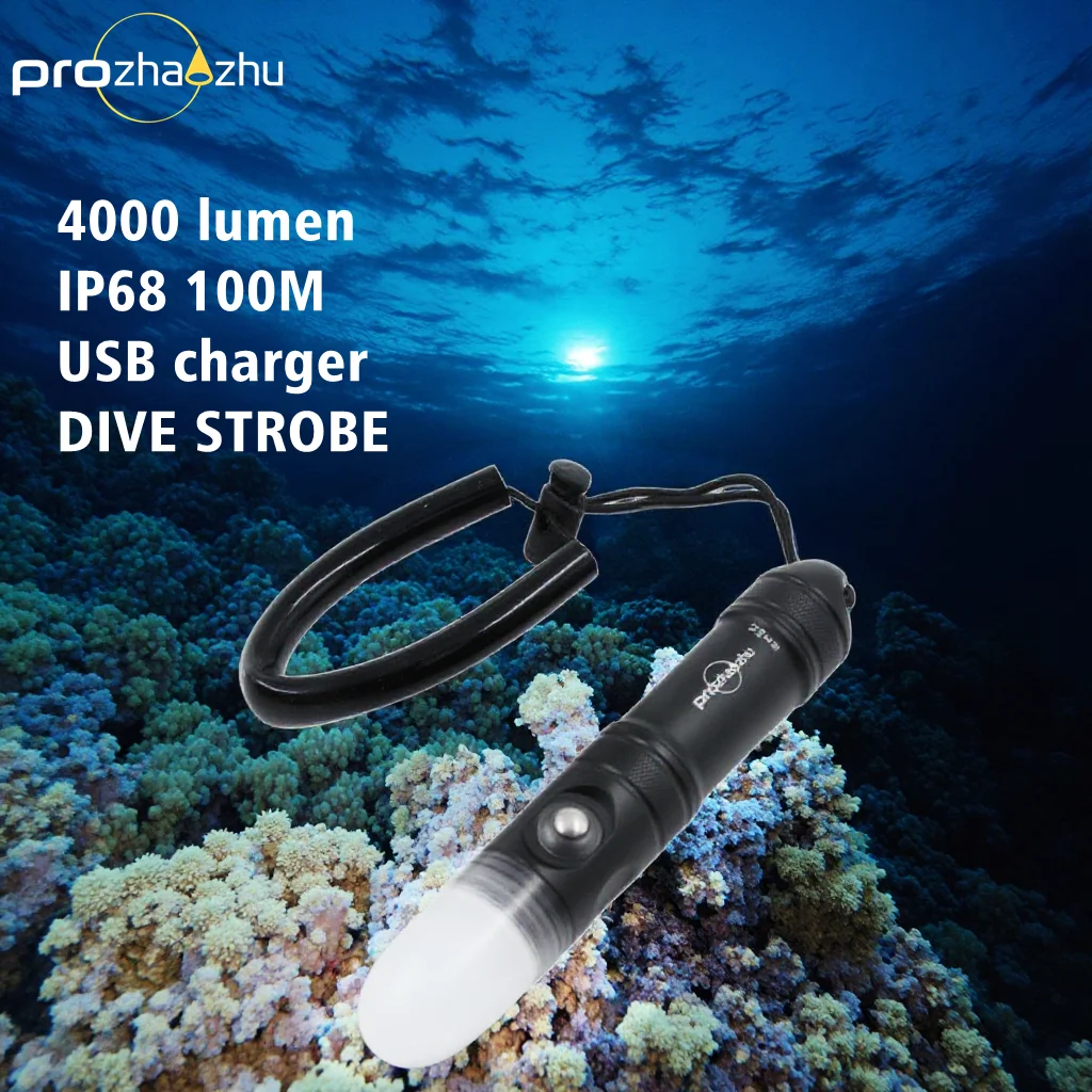 Diving Signal Light 4000 Lumen USB Magnetic Rechargeable IP68 Waterproof 100M Underwater LED Diving Strobe