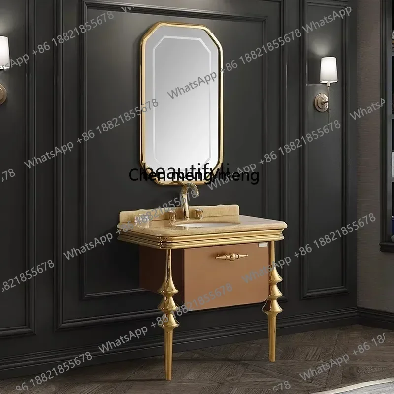 

x1Bathroom Cabinet Combination Bathroom Marble Wash Table Smart Mirror Antique European Washbasin