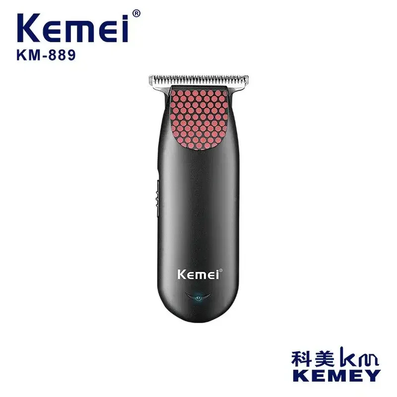 Kemei Km-889 Mini portabel kebisingan rendah, kepala pemotong baja karbon hitam dapat diisi ulang tanpa kabel rambut