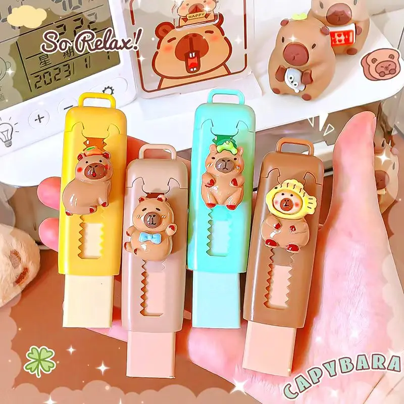 Gomme de dessin en caoutchouc Kawaii, fournitures de bureau esthétiques, accessoires de retour à l'école, capybara drôle