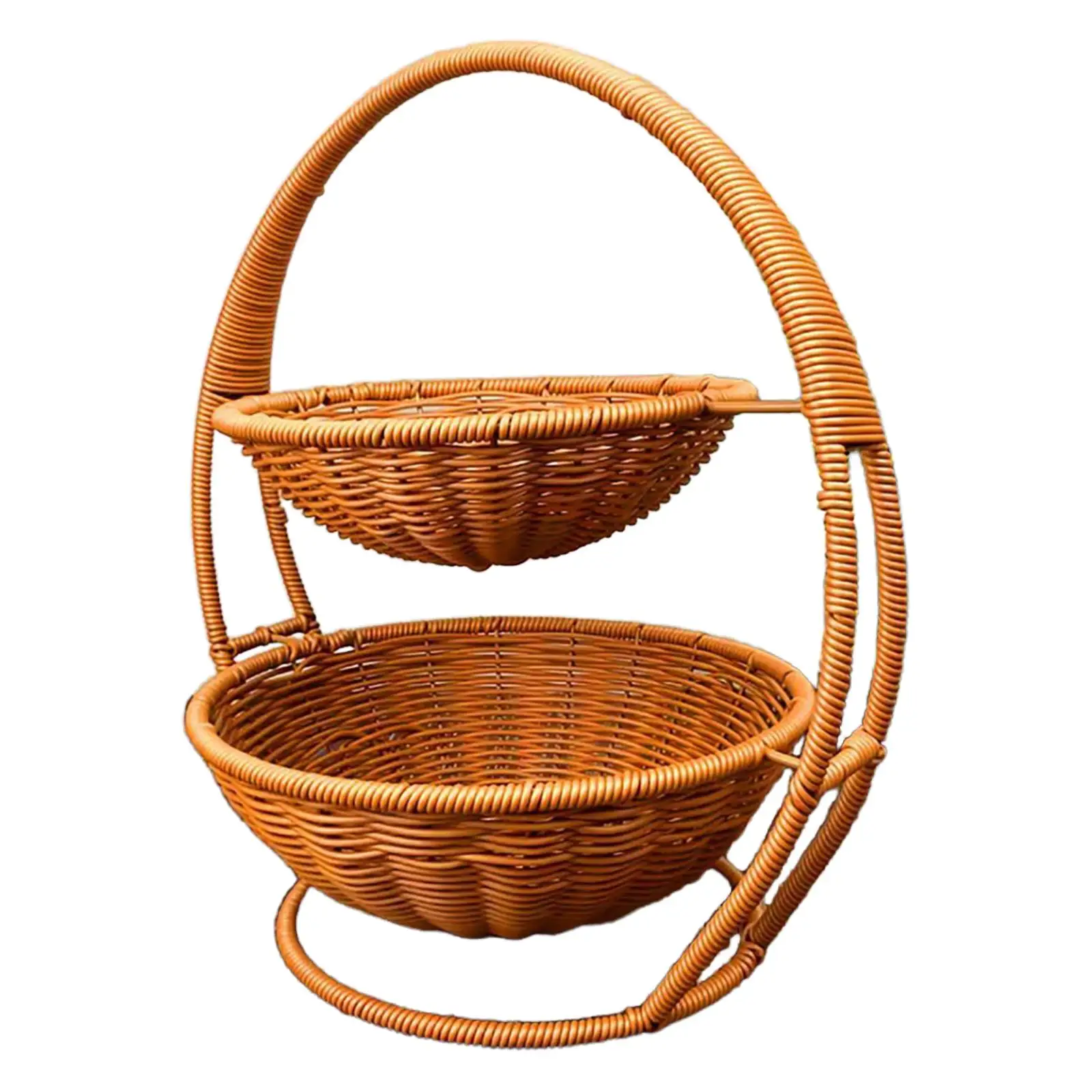 2 Tier Storage Basket Food Serving Bowl Display Stand Farmhouse Fruit Basket for