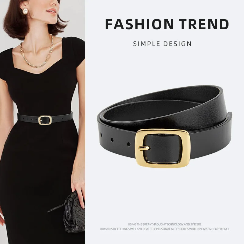 

Women's black belt, leather versatile pin buckle fashionable casual belt, hot trend decorative belt