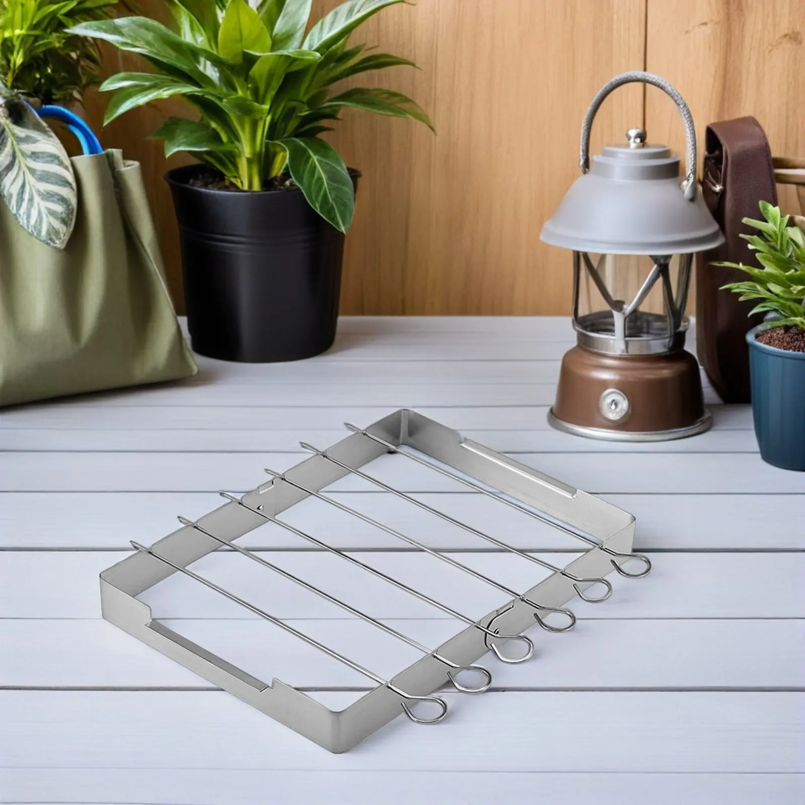 1Set Camping Tool Stainless Steel Barbecue Grill No Peculiar Smell Deform Resistant Handle Polished Outdoor Cooking