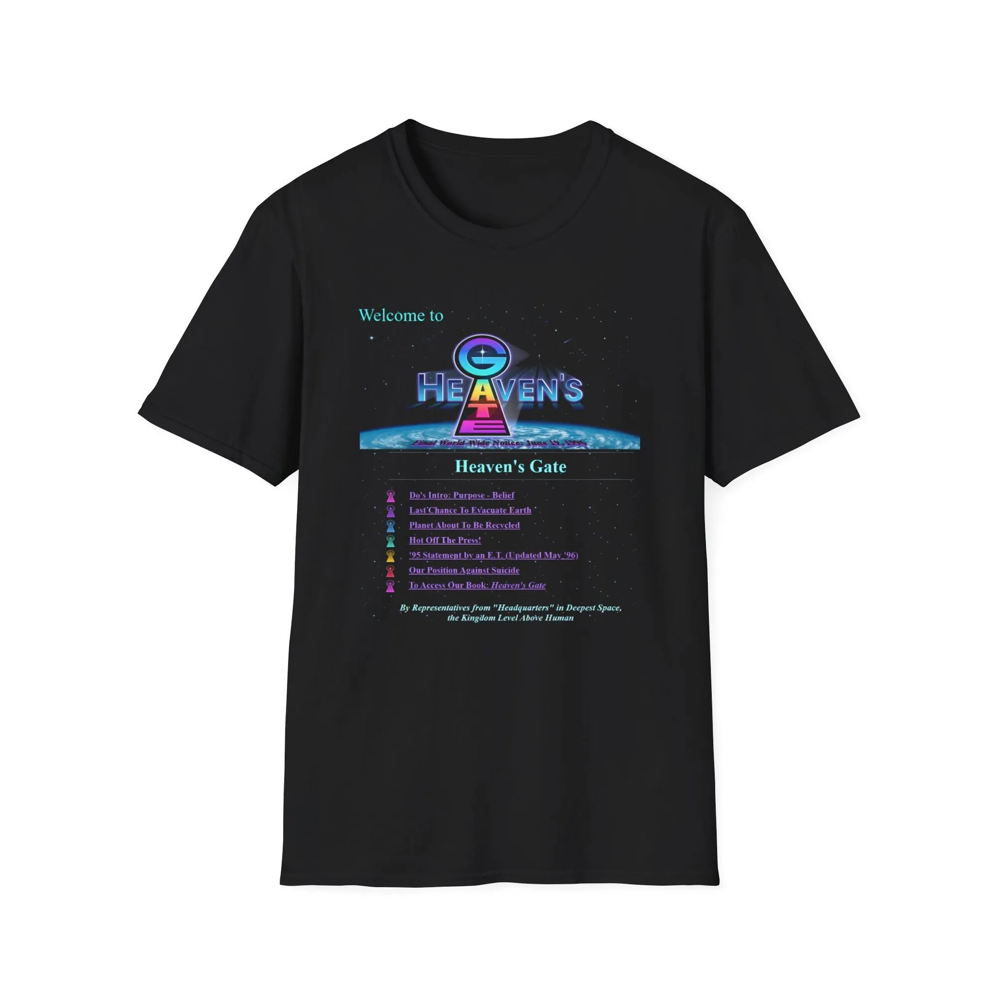 Heavens Gate Web Page 1995 Front And Back T Shirt