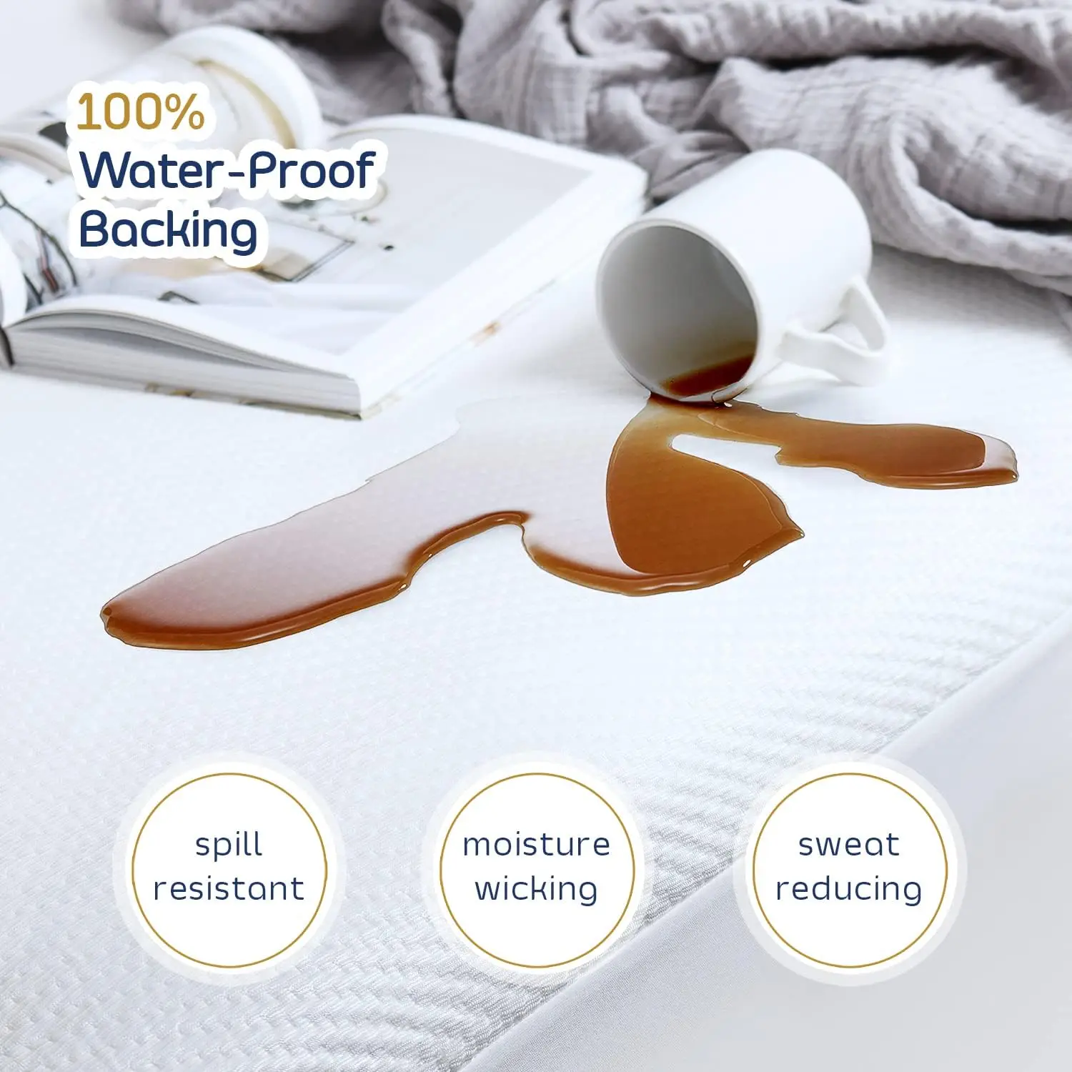 

Queen Size Mattress Protector, Cooling Waterproof Washable Mattress Cover, Fitted Mattress Pad 21"" Deep Pocket