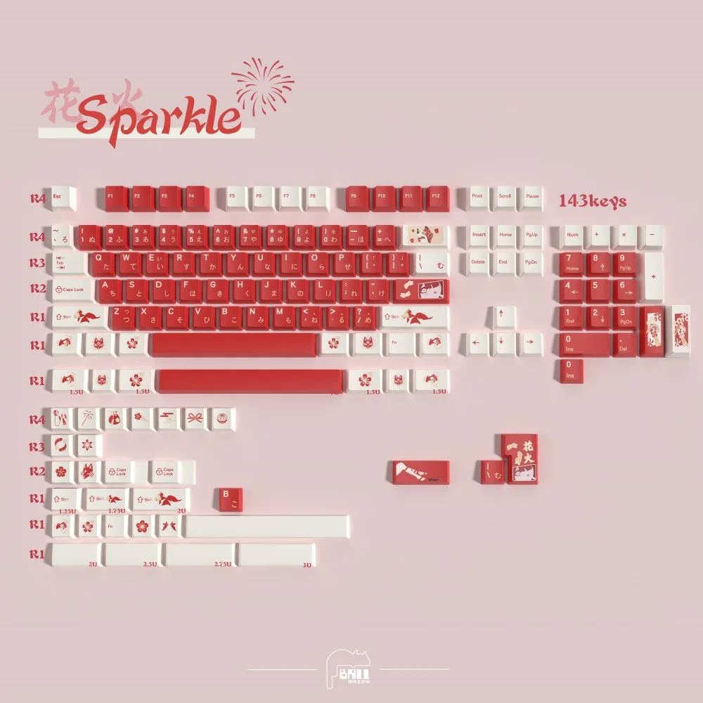 

143 Keys Sparkle Keycap PBT Sets Cherry Profile DYE Sublimation Japanese Red White ISO Enter For Mx Switches Mechanical Keyboard