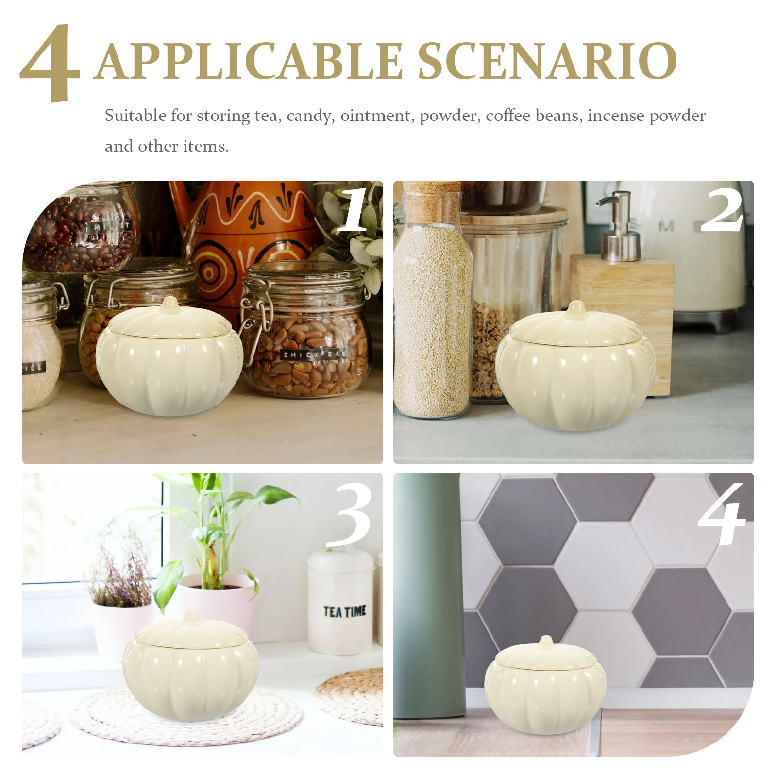 

Ointment Container Ceramic Bean Jar Tea Pumpkin Shape Food Storage with Lid Design