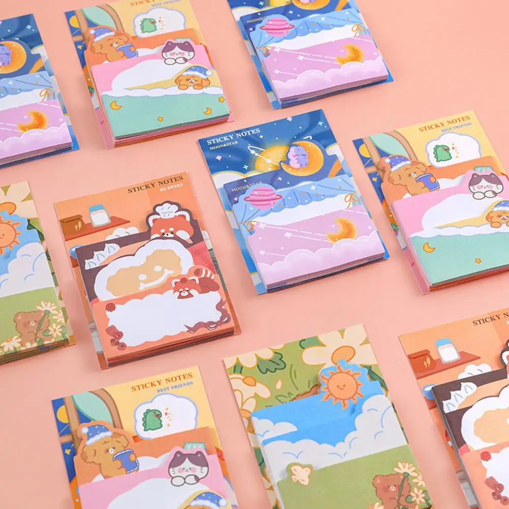3Pcs Cute Notes Paper Paper Memo Pads Self-adhesive Cartoon Stacking Sticky Notes  Leave A Message