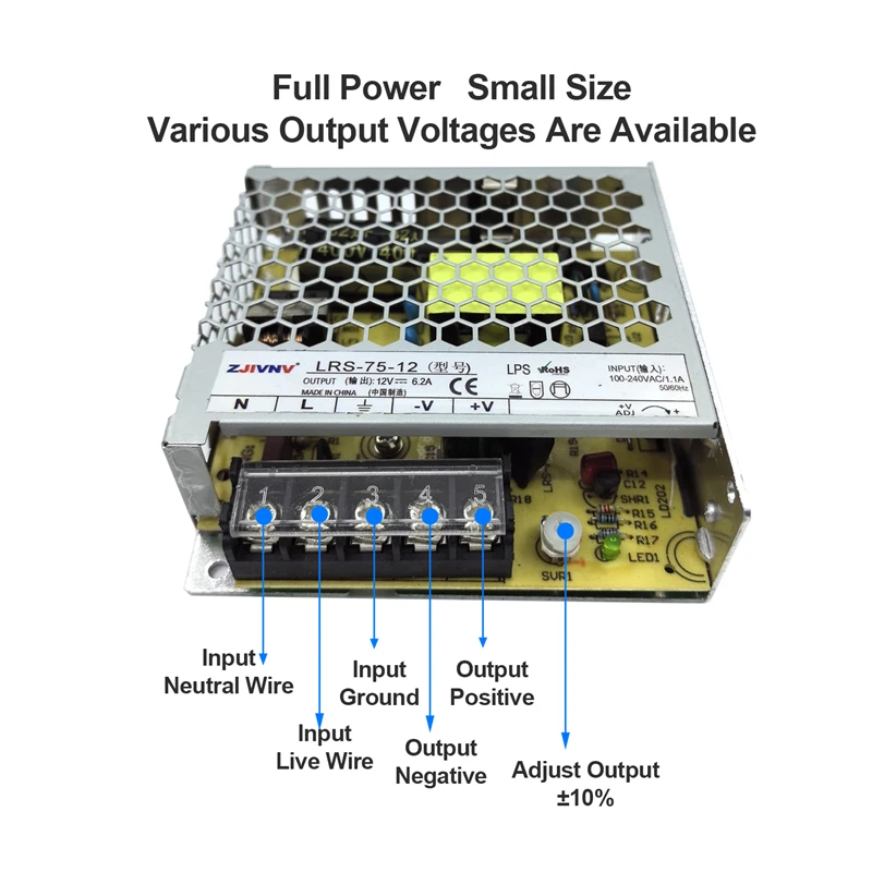 

ZJIVNV LRS-75 series Overload Protection Single Output Small Volume Transformer Slim 12V 24V LRS-75-12 LRS-75-24