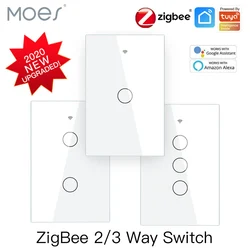 MOES ZigBee Touch Smart Light Switch con neutro/No neutro, US Wall Switch No Capacitor Smart Life/Tuya funziona con Alexa