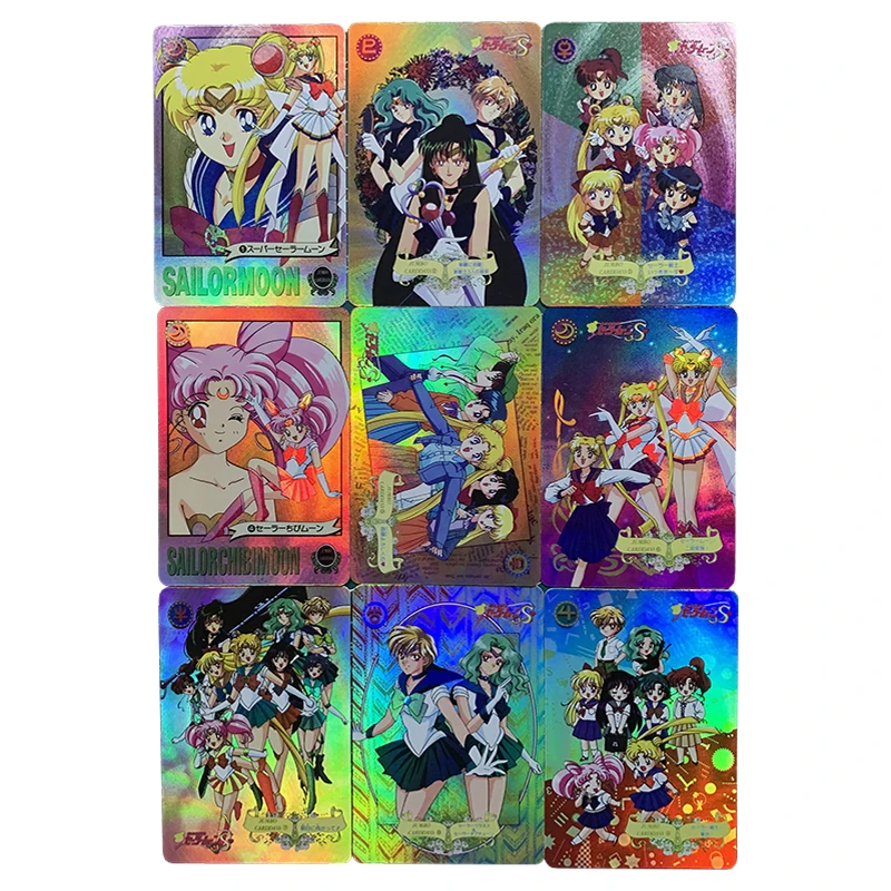 

9Pcs/set Anime Girls Flash Cards Tsukino Usagi Hino Rei Mizuno Ami Chibiusa Diy Gift Toy Game Anime Collection Cards