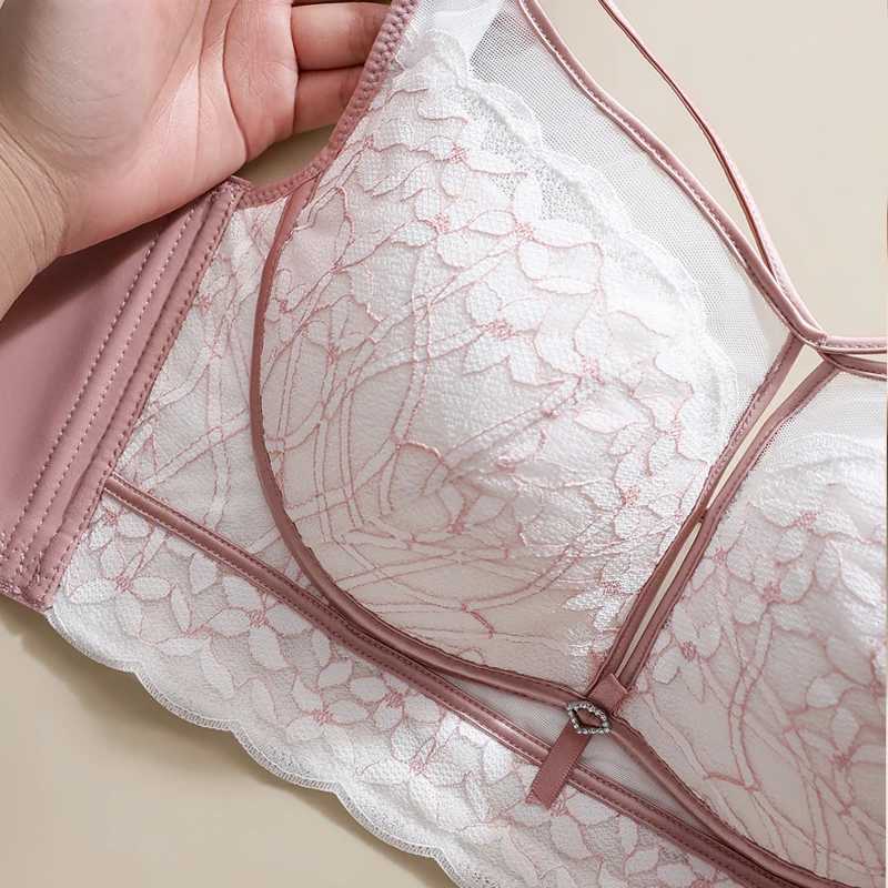 حمالة صدر نسائية من الدانتيل غير الرغوي خالية من الأسلاك تغطية كاملة مريحة تناسب أكواب D-E-F مقاسات 34-48
